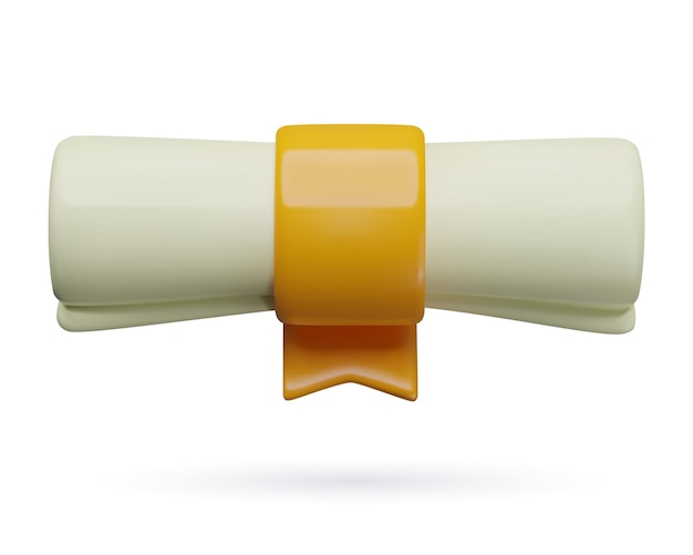 Rollo de papel de diploma 3D con certificado de graduación de cinta de oro icono tridimensional