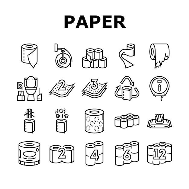 rollo de papel higiénico de tejido set de íconos suaves vector