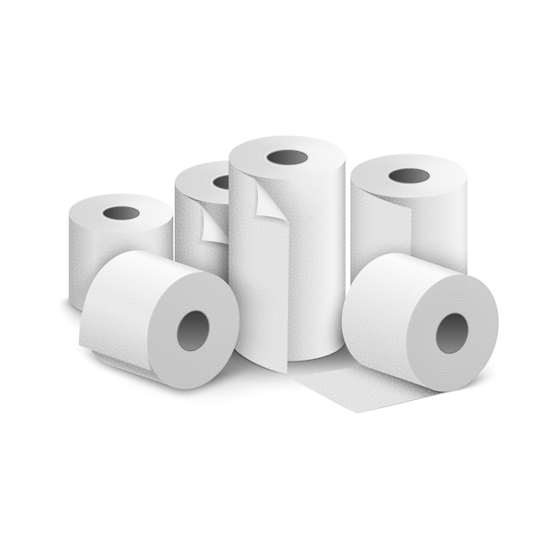 Vector rollo de papel higiénico. toalla de baño icono aislado ilustración realista. papel de cinta blanca de wc de cocina.