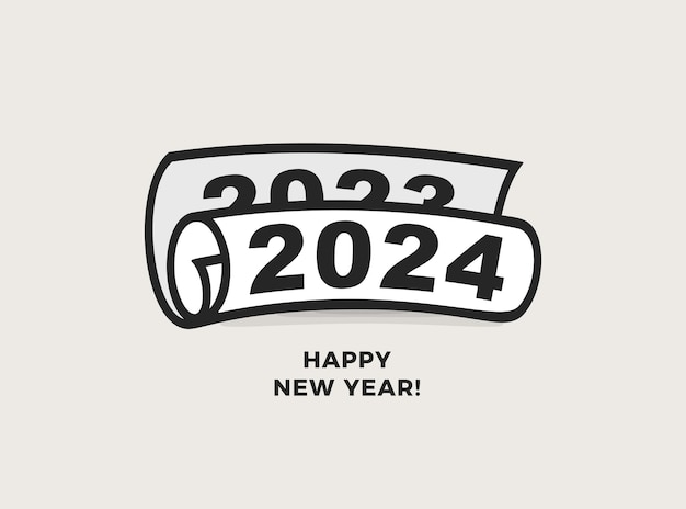 Vector rollo de papel juguetón con números 2024 estilo de caricatura minimalista perfecto para feliz año nuevo cartel icono logotipo calendario ilustración vectorial