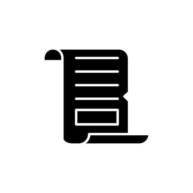 Rollo de papel de papiro Conjunto de íconos Manuscrito antiguo registro medieval Símbolo vectorial en negro Estilo lleno y delineado Signo de escritura de documentos históricos