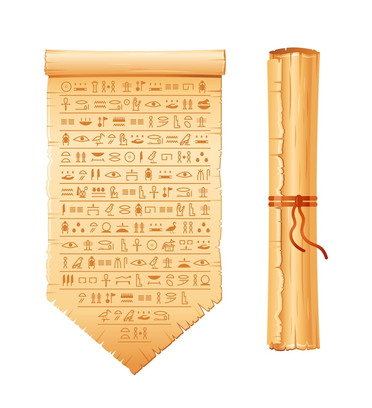 Vector rollo de papiro egipcio antiguo con jeroglíficos juego de papel antiguo arte antiguo de egypr