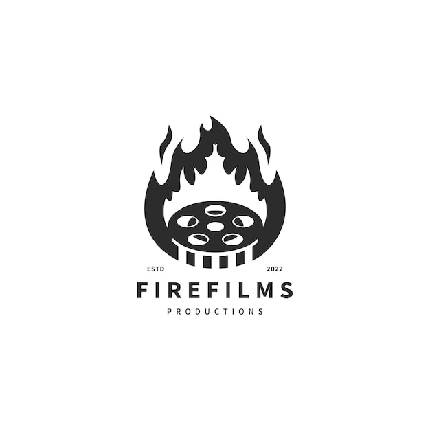 Rollo de película y llama de fuego ilustración vectorial para el diseño del logotipo de producción de películas