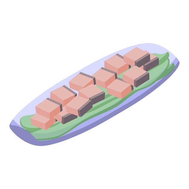 Rollo de primavera pescado rojo icono isométrico vector comida china dieta vegetal