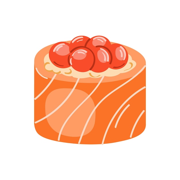 Rollo de sushi. Concepto de snack, sushi, nutrición exótica, restaurante de sushi, marisco. Vector