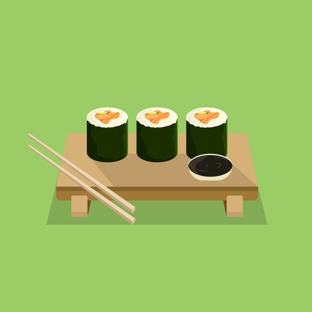 Rollo de sushi con diseño plano