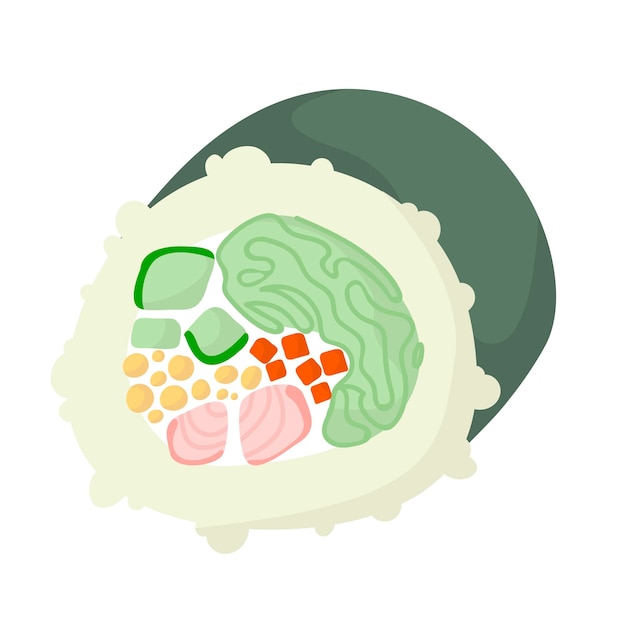 Rollo de sushi de fideos con sésamo rollo de comida japonesa icono de estilo de dibujos animados Sushi aislado sobre fondo blanco Icono de logotipo de sushi de dibujos animados vectoriales Rollos de sushi estilo dibujo a mano comida asiática