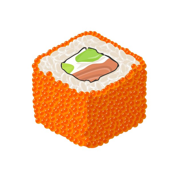 Rollo de sushi Filadelfia con aguacate de queso crema de caviar de pescado aislado en color plano de vector blanco