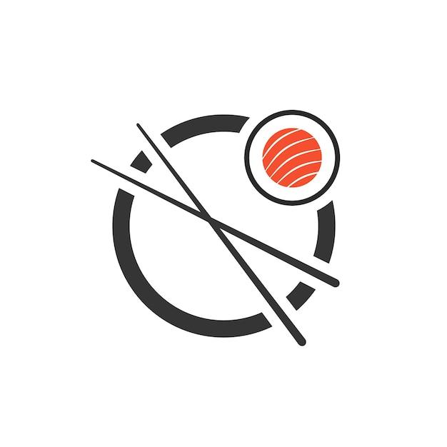 Rollo de sushi con icono de palillos. concepto de emblema de la empresa, sashimi, maki, identidad visual, marca mínima. aislado sobre fondo blanco. ilustración de vector de diseño de marca moderna de tendencia de estilo plano