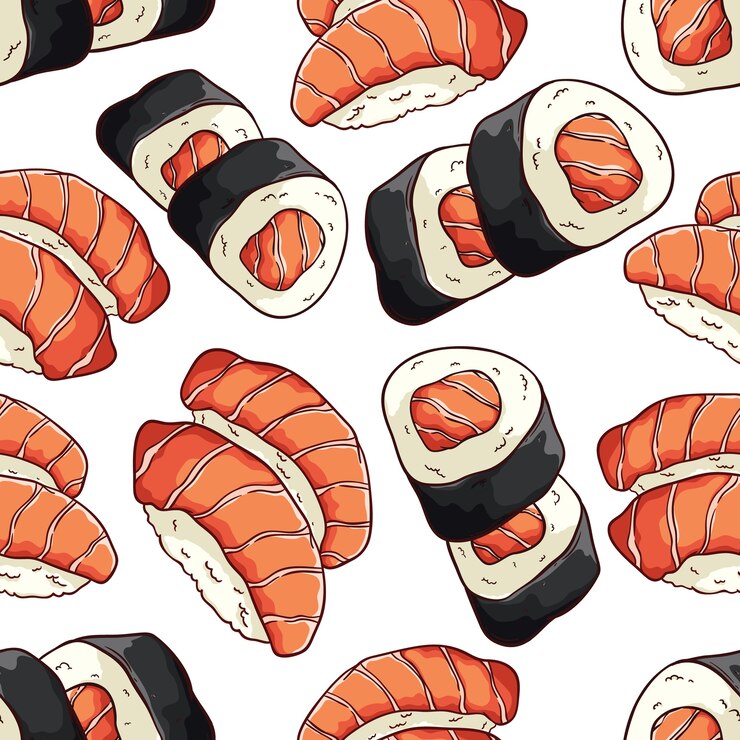 Vector rollo de sushi o futo maki y sake nigiri