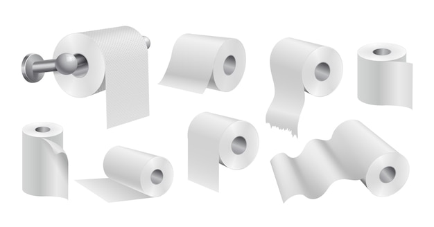 Vector rollos de papel higiénico blanco papeles realistas toallas de cocina sanitarias aisladas conjunto de vectores de higiene suave