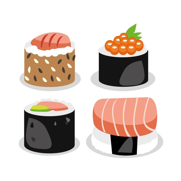 Rollos de pescado realistas, el plato nacional japonés - ilustración vectorial