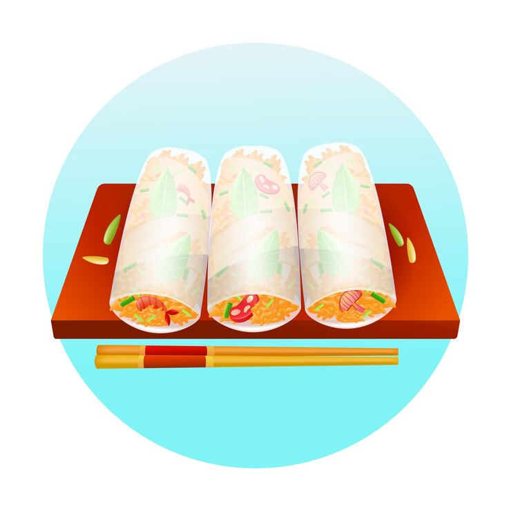 Vector rollos de primavera frescos de comida vietnamita ilustración 3d