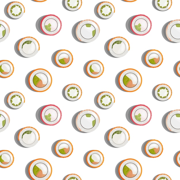 Rollos sobre fondo blanco de patrones sin fisuras Diseño de comida asiática japonesa para tela de moda textil cubierta de papel tapiz Ilustración vectorial