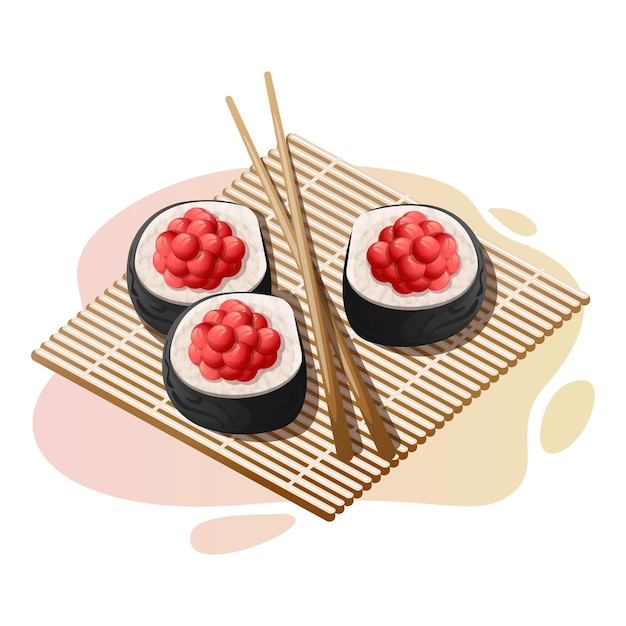 Vector rollos de sushi con caviar rojo