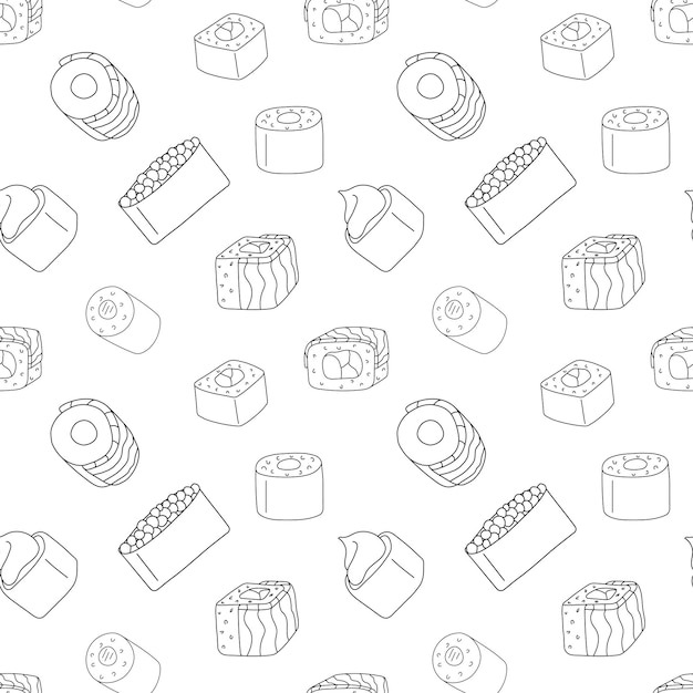 Rollos de sushi de patrones sin fisuras dibujados a mano