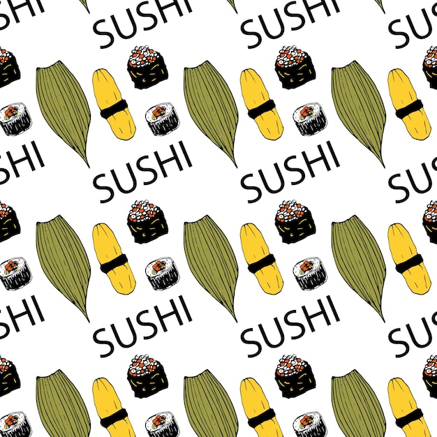 Rollos y sushi de patrones sin fisuras de vector