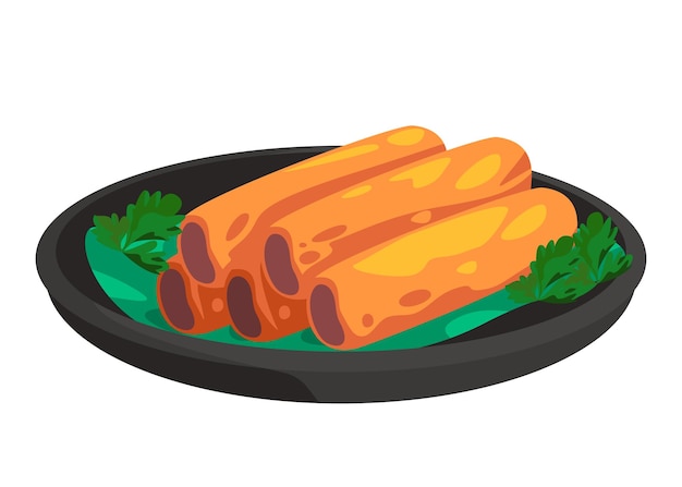 Rolo de primavera lumpia frito aperitivo en el plato comida asiática ilustración gráfica