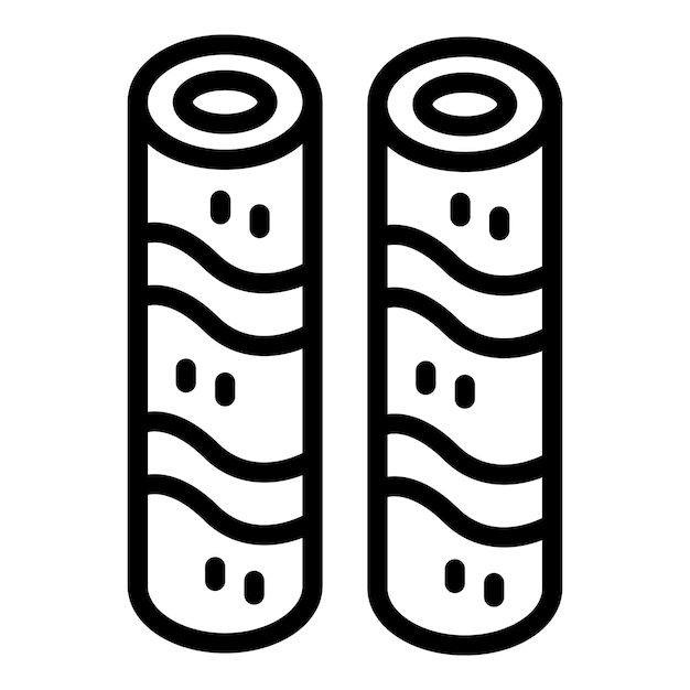 Rolos de obleas de galletas vector de contorno del icono de avellana galletas crujientes deliciosas pajitas de bocadillo enrolladas