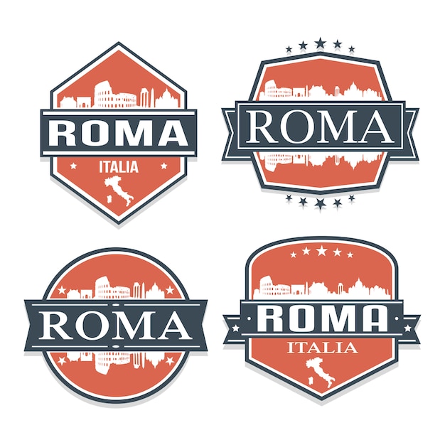 Roma italia conjunto de diseños de estampillas de viajes y negocios