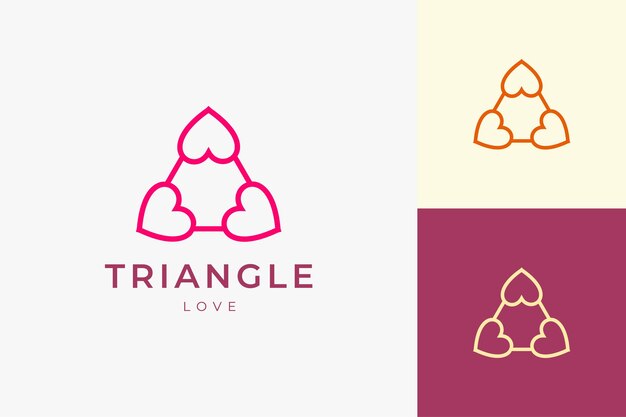 Romance en plantilla de logotipo de relación con forma de amor triangular limpia y simple