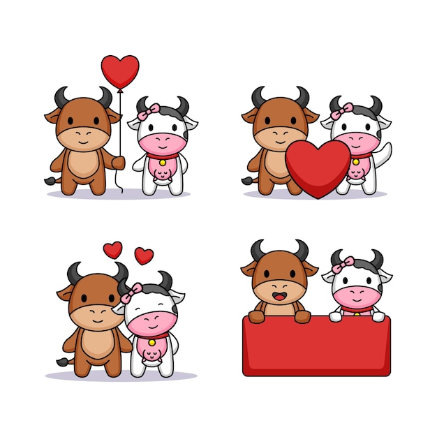 Romance de vaca linda pareja en el día de San Valentín