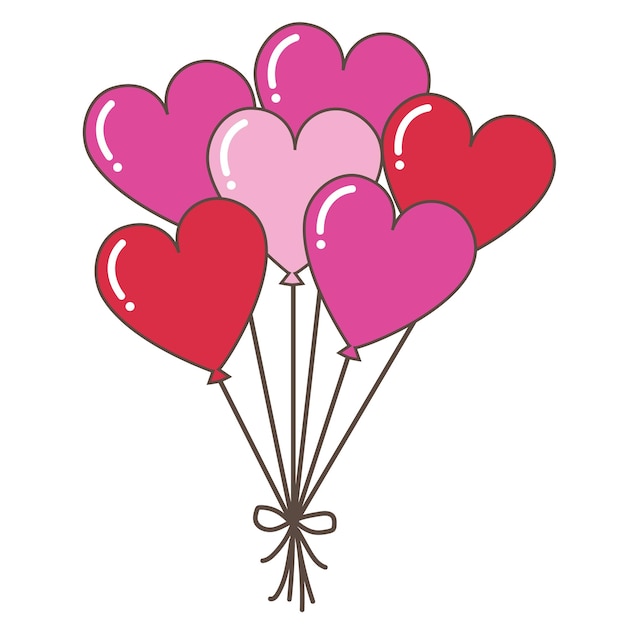 Romántico corazón rojo rosado globos aislados en fondo blanco