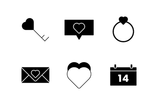 Romántico feliz día de San Valentín símbolo especial conjunto de iconos negros