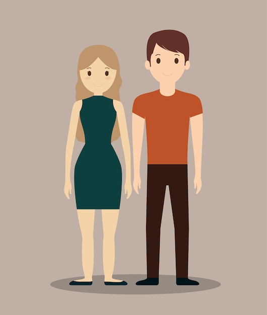 Vector romántico heterosexual joven pareja imagen de icono de cuerpo completo