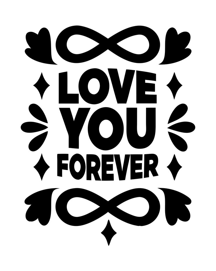 Vector romántico love you forever tipografía con corazones y el símbolo del infinito