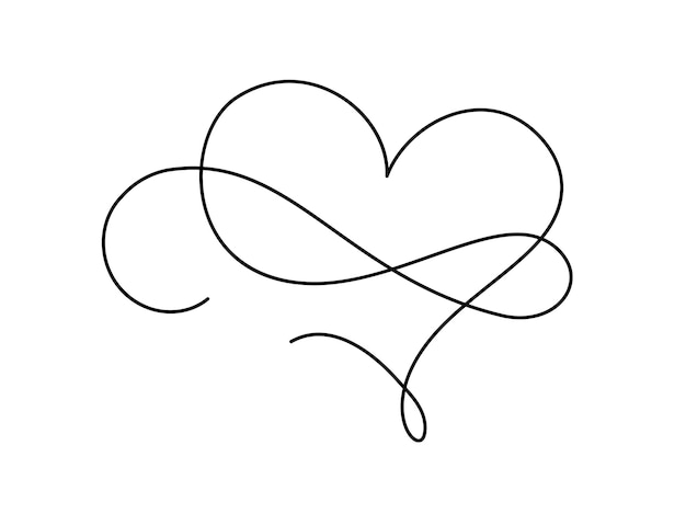 Romántico monoline infinito caligrafía vector corazón amor signo arte línea dibujado a mano icono de San Valentín