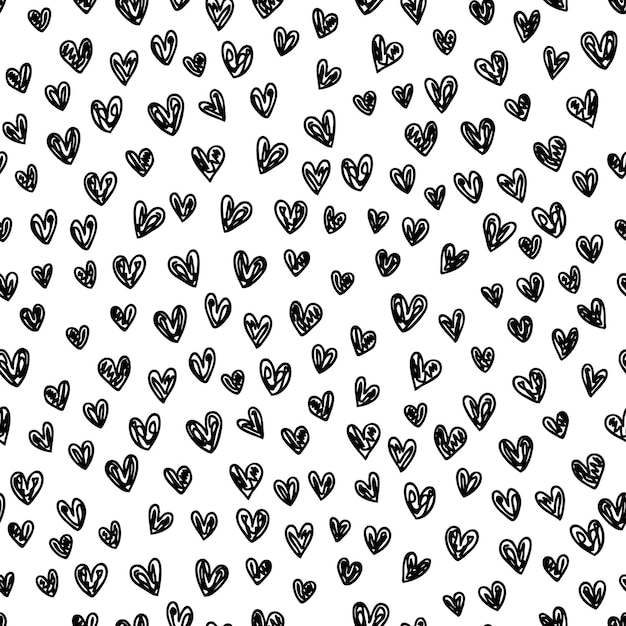 Romántico patrón sin costuras con corazones a mano alzada de garabatos Impresión perfecta para tee papel tela textil Ilustración vectorial dibujada a mano para decoración y diseño