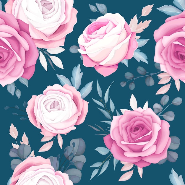 romántico rosa y azul marino floral de patrones sin fisuras