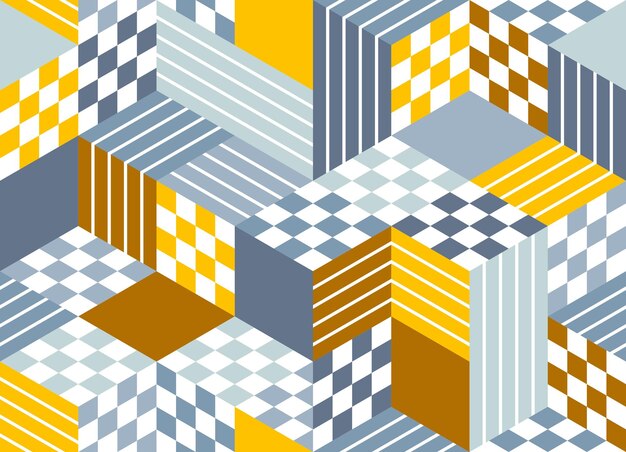 Rombo isométrico sin costuras y triángulos patrón geométrico cubos 3D azulejos vectoriales diseño de fondo arquitectura y construcción papel tapiz