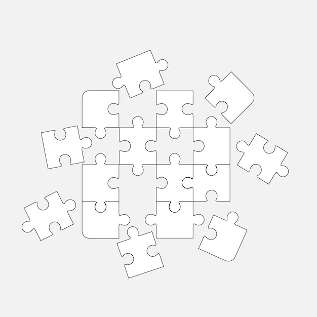 Rompecabezas en blanco simple vector roto cuadrado de dieciséis piezas separadas