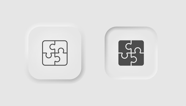 Rompecabezas completo con icono de cuatro partes en estilo de neumorfismo Iconos para la interfaz de usuario blanca de negocios UX Símbolo lógico Complemento trabajo en equipo juego de niños Estilo neumórfico Ilustración vectorial