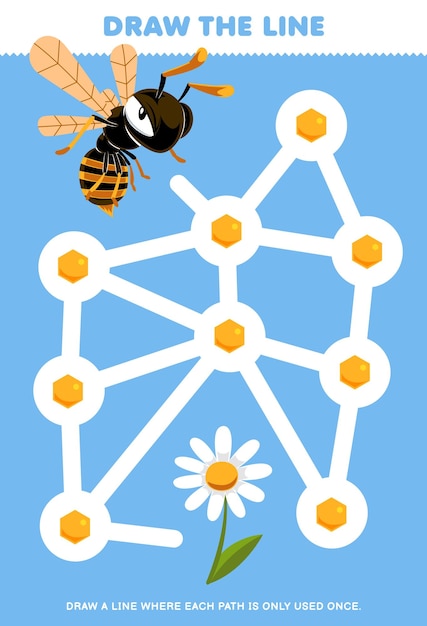 El rompecabezas del laberinto para niños ayuda a las abejas de dibujos animados a recolectar miel hoja de trabajo de insectos imprimibles