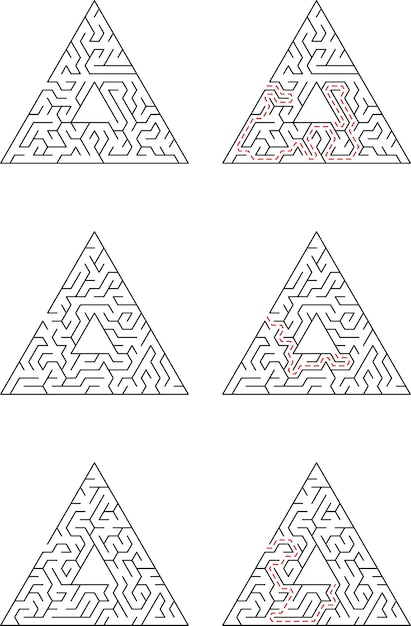 Rompecabezas de laberinto triangular con soluciones