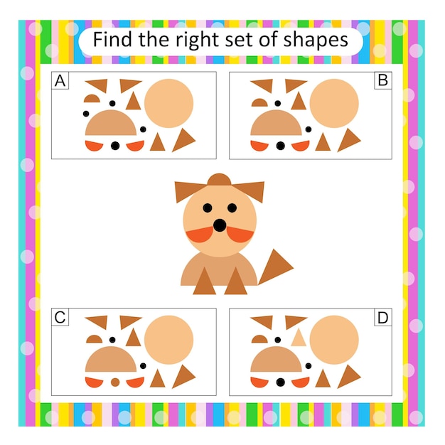 Rompecabezas lógicos para niños Encuentra el conjunto correcto de animales de dibujos animados La respuesta es B