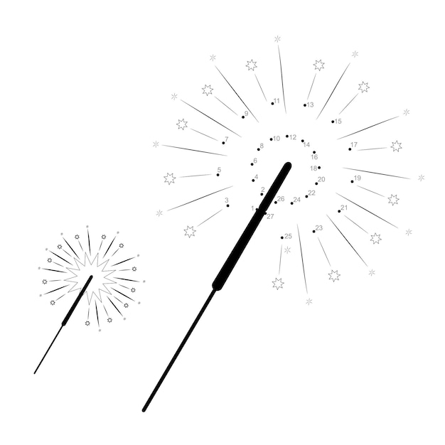 Rompecabezas de Navidad punto a punto para niños. Conecte el juego de puntos. Ilustración de vector de luces de Bengala de Navidad