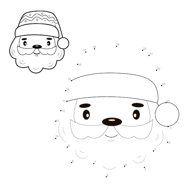 Rompecabezas de navidad punto a punto para niños. conecte el juego de puntos. ilustración de vector de navidad santa claus