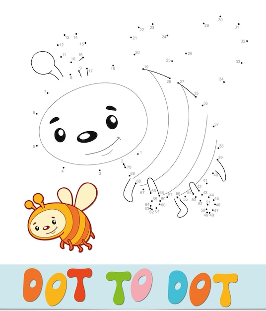 Rompecabezas de punto a punto. Conecte el juego de puntos. Ilustración de vector de abeja