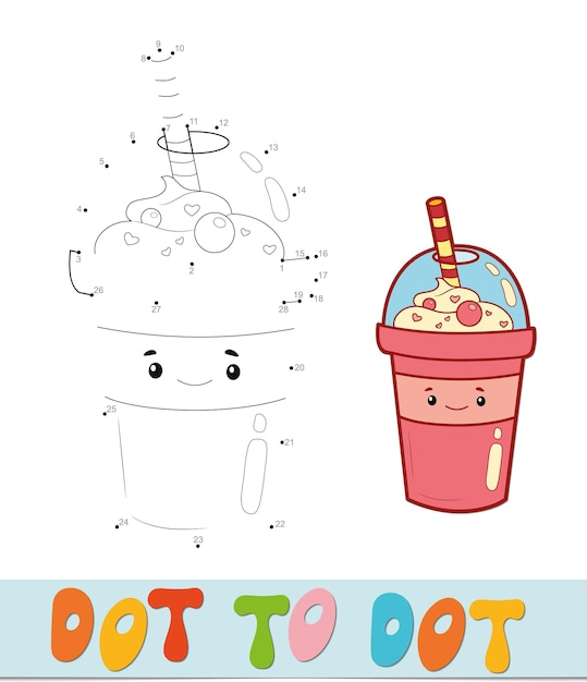 Rompecabezas de punto a punto. Conecte el juego de puntos. Ilustración de vector de bebida