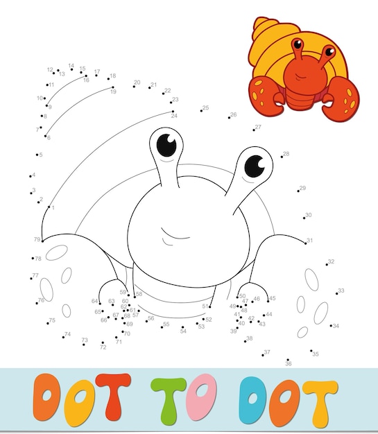 Rompecabezas de punto a punto. Conecte el juego de puntos. Ilustración de vector de ermitaño de cáncer