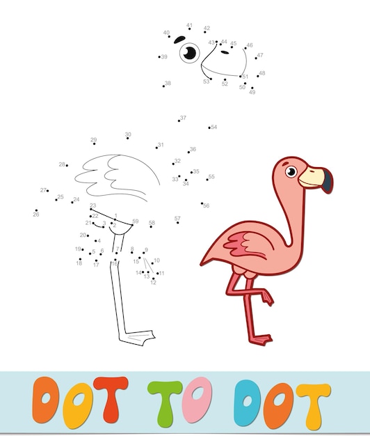 Rompecabezas de punto a punto. Conecte el juego de puntos. Ilustración de vector de flamenco