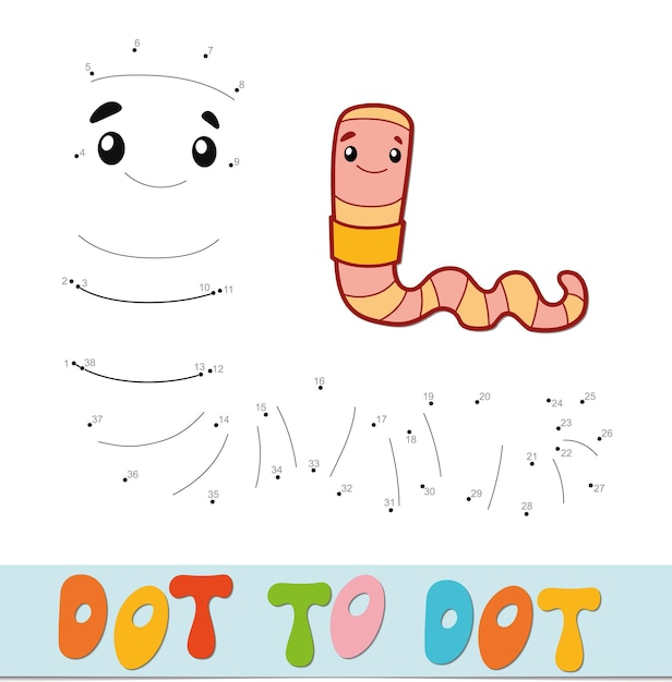 Rompecabezas de punto a punto. Conecte el juego de puntos. Ilustración de vector de gusano