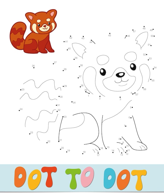 Rompecabezas de punto a punto. Conecte el juego de puntos. Ilustración de vector de panda rojo