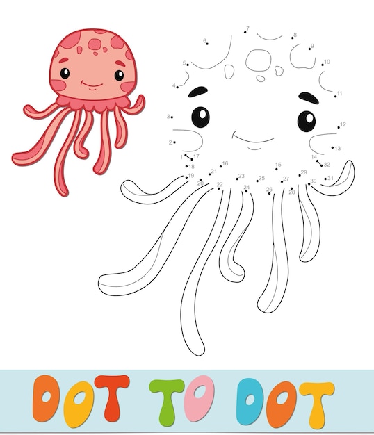 Rompecabezas de punto a punto. Conecte el juego de puntos. ilustración vectorial de medusas