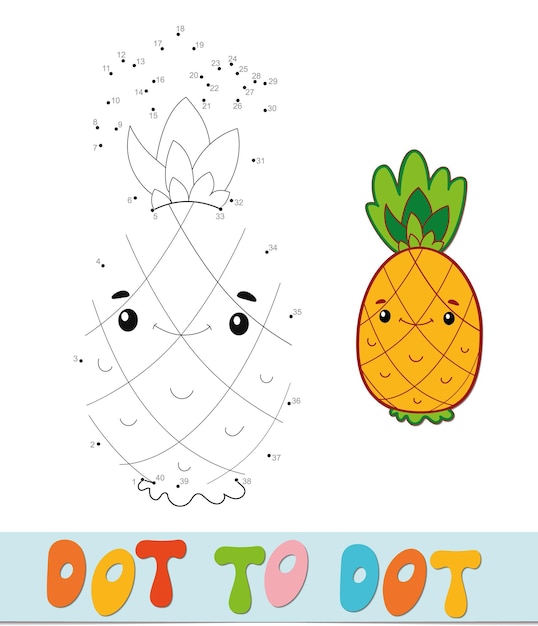 Rompecabezas de punto a punto. Conecte el juego de puntos. ilustración vectorial de piña