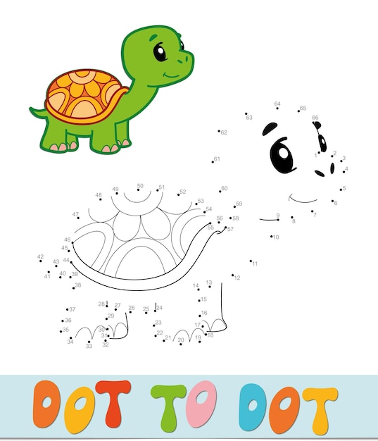 Rompecabezas de punto a punto. Conecte el juego de puntos. ilustración vectorial de tortuga